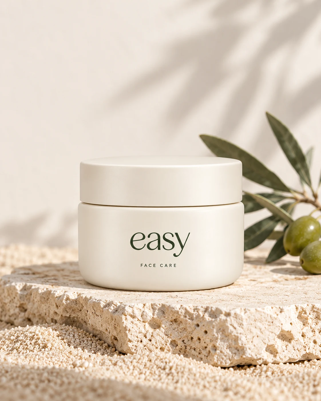 Баночка крема для лица Easy на известняке с оливковой веточкой